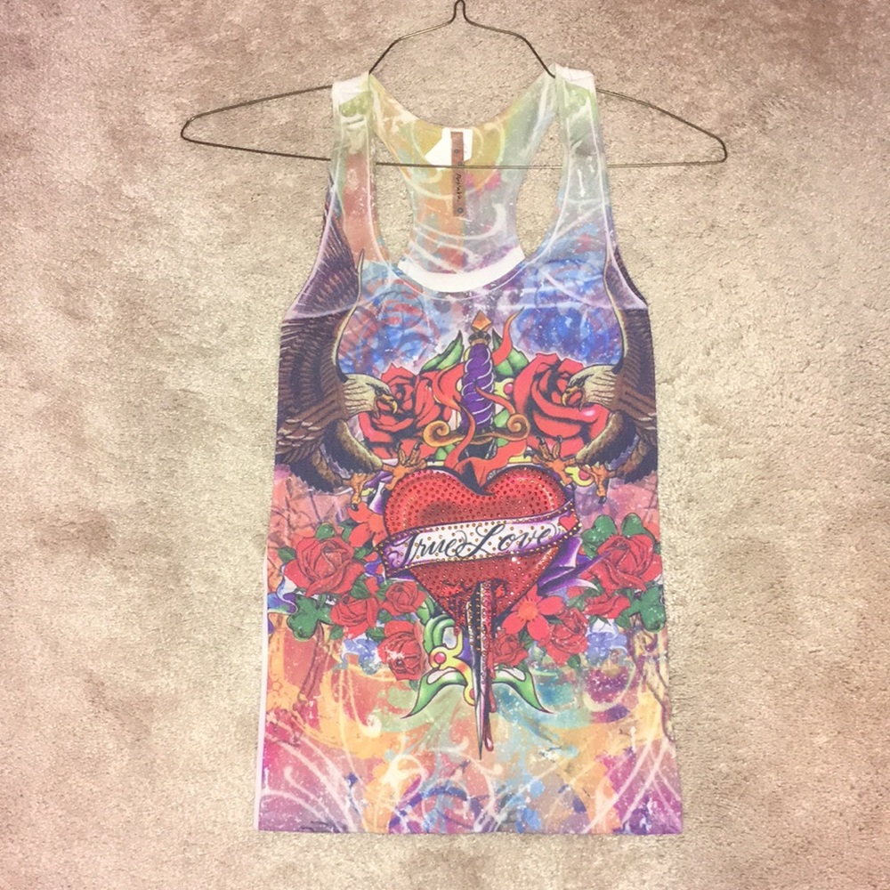 Y2K Papaya Small sparkly stretchy soft tattoo tank